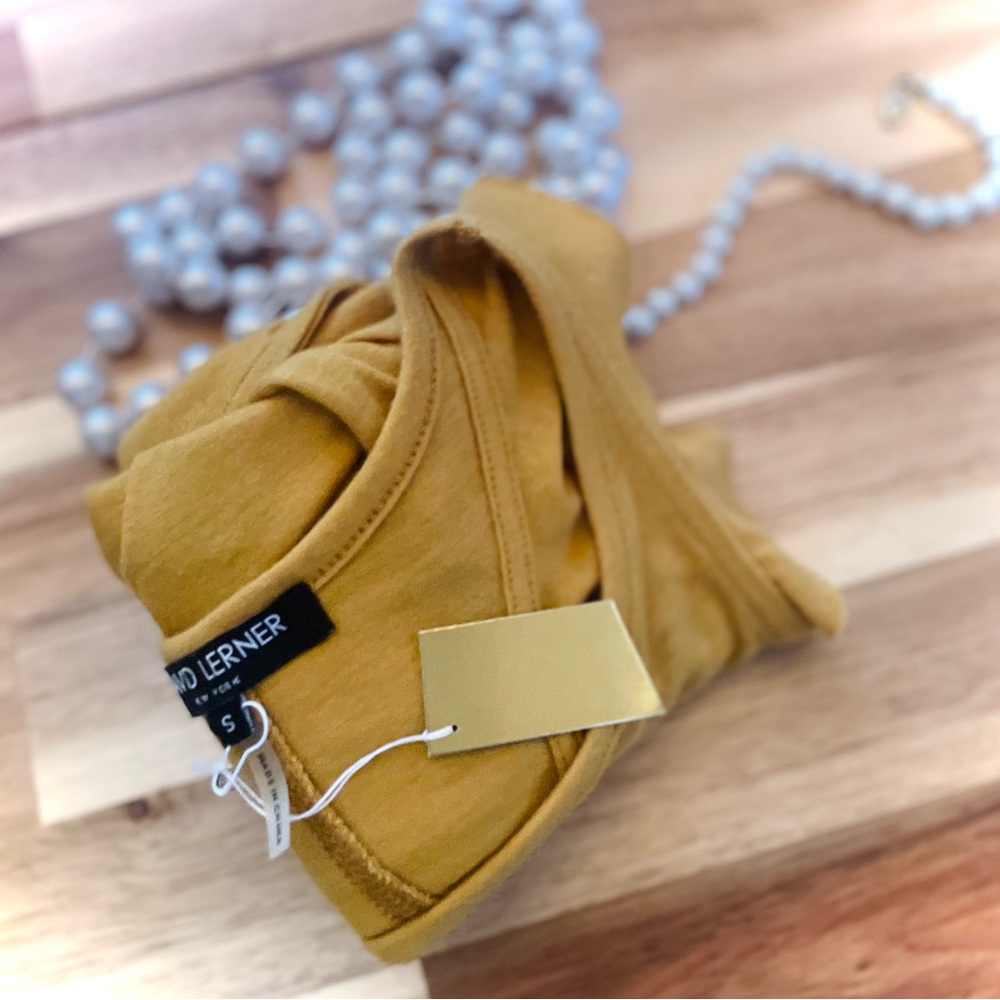 DAVID LERNER | S | Bridgette Knit Mustard Gold High Neck Ruffle Linen Blend Tank
